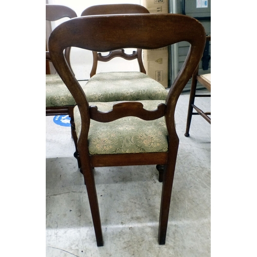 32 - A set of five Victorian and later mahogany balloon back dining chairs, the fabric upholstered seats ... 