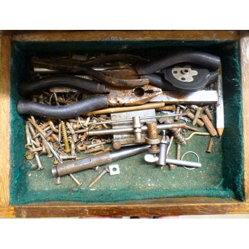 41 - A vintage tool chest with a rising hinged front, enclosing six drawers&nbsp; 13
