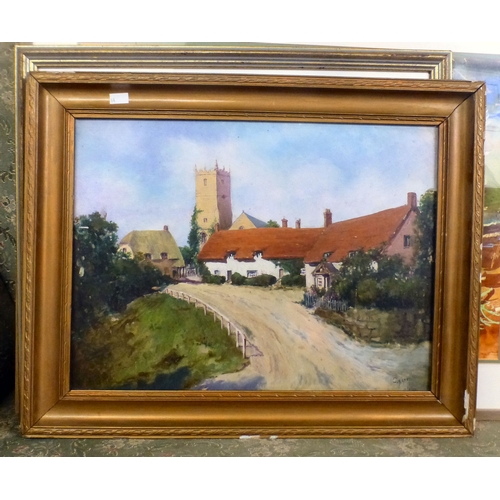 44 - Five framed works: to include land and seascapes  watercolours & oils  some bearing indistinct s... 