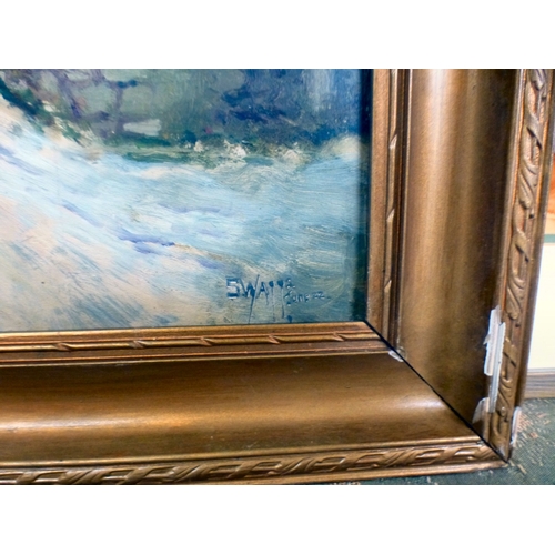 44 - Five framed works: to include land and seascapes  watercolours & oils  some bearing indistinct s... 
