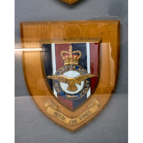 48 - A framed display of RFC/RAF themed, shield shaped plaques  26
