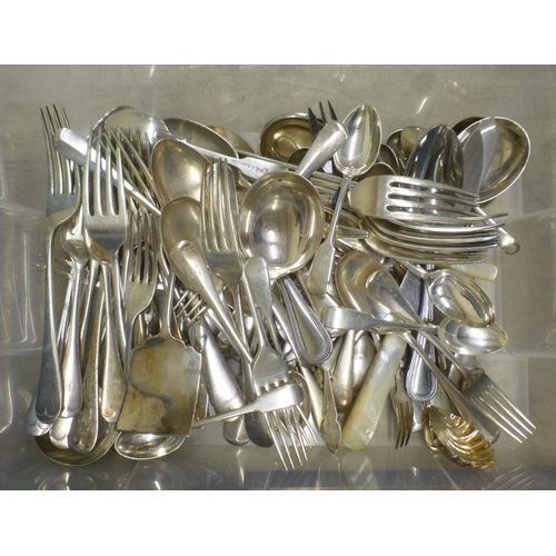 55 - Silver plate, general tableware, cutlery and flatware: to include meat domes