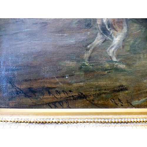59 - Late 19thC British School - a study of three horses and a dog, in a field&nbsp; oil on canvas&nbsp; ... 