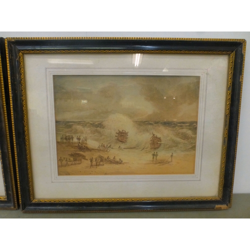 11 - Two maritime shore scenes&nbsp; watercolours&nbsp; each monogramed & dated 'SS 1868'&nbsp; 7.5