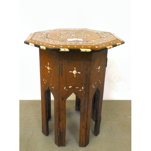 19 - An Anglo Indian Hoshiarpur bone inlaid, fruitwood occasional table with an octagonal top, raised on ... 