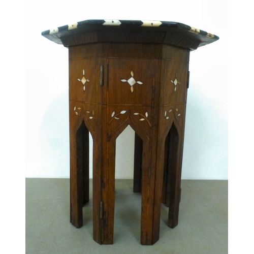 19 - An Anglo Indian Hoshiarpur bone inlaid, fruitwood occasional table with an octagonal top, raised on ... 