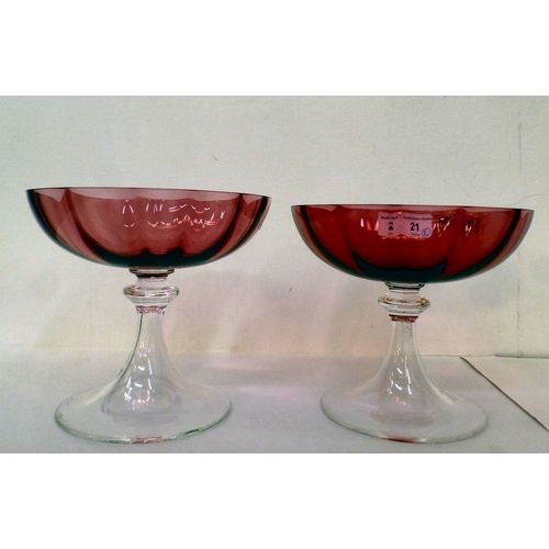 21 - A pair of Murano Nason & Moretti cranberry glass pedestal sweet dishes  5.5