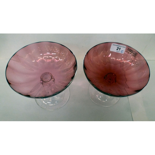 21 - A pair of Murano Nason & Moretti cranberry glass pedestal sweet dishes  5.5