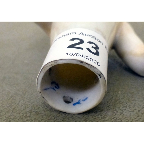 23 - Ceramics: to include a late 19thC German porcelain pin doll figure&nbsp; 4.75