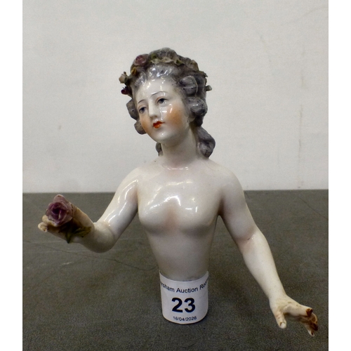 23 - Ceramics: to include a late 19thC German porcelain pin doll figure&nbsp; 4.75