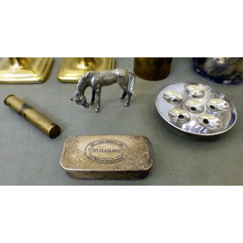 24 - Metalware: to include a pair of late 18thC brass ejector candlesticks&nbsp; 6