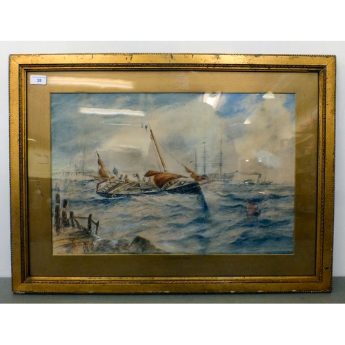 35 - Clarkson Stanfield - boats on choppy seas  watercolour  bears a signature & dated   15