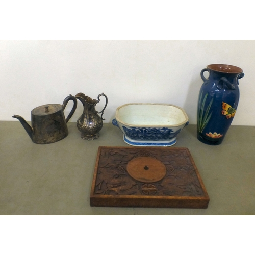 4 - A mixed lot: to include a Royal Torquay earthenware vase, decorated with a butterfly&nbsp; 11.5