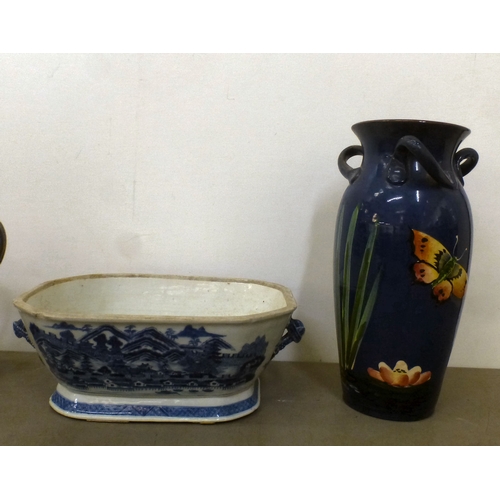 4 - A mixed lot: to include a Royal Torquay earthenware vase, decorated with a butterfly&nbsp; 11.5