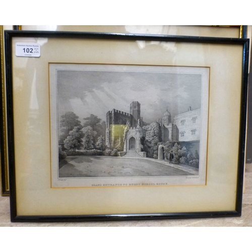 102 - Prints: to include after E Rudge - 'Grand Entrance to Rugby School House'&nbsp; print&nbsp; 8