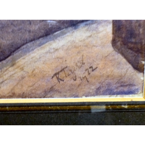 103 - Pictures and prints: to include a street scene  watercolour  bears an indistinct signature & dat... 