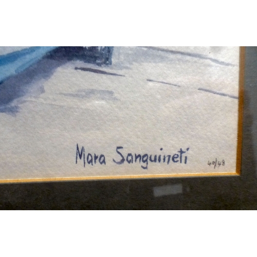 103 - Pictures and prints: to include a street scene  watercolour  bears an indistinct signature & dat... 