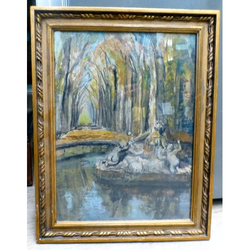 103 - Pictures and prints: to include a street scene  watercolour  bears an indistinct signature & dat... 