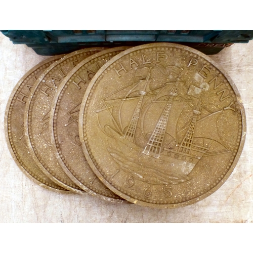 104 - Composition garden ornament: to include four half-penny design slabs  each 16