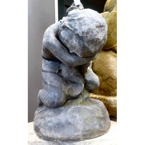 104 - Composition garden ornament: to include four half-penny design slabs  each 16