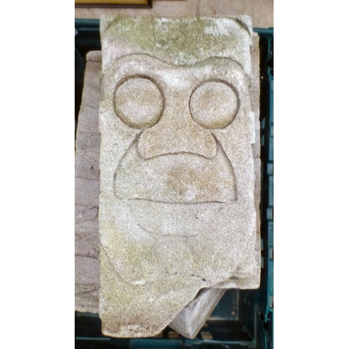 104 - Composition garden ornament: to include four half-penny design slabs  each 16