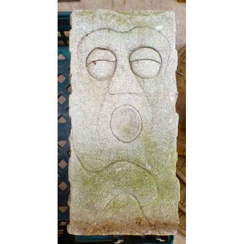 104 - Composition garden ornament: to include four half-penny design slabs  each 16