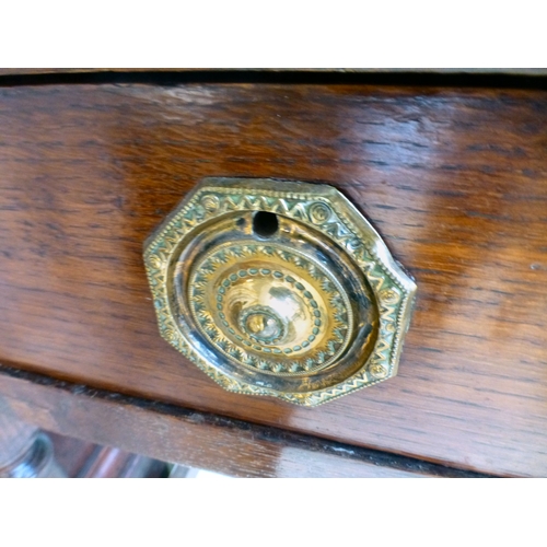 107 - A George III oak single drawer side table, raised on turned and block legs, united by stretchers&nbs... 