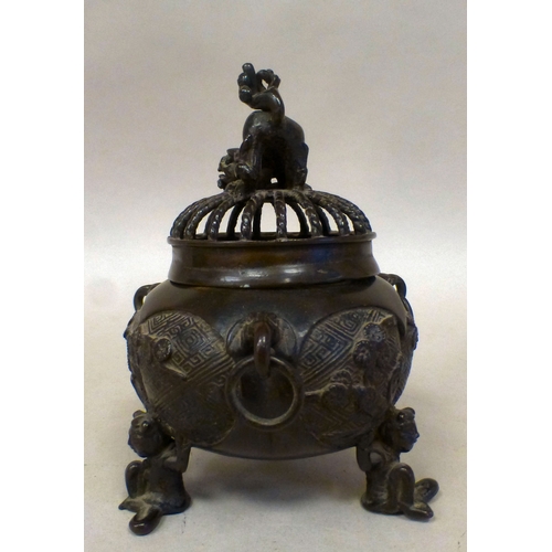 112 - A 20thC Chinese bronze lidded censor&nbsp; 5