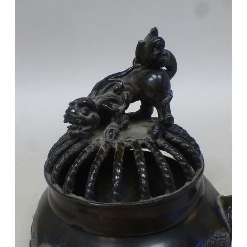 112 - A 20thC Chinese bronze lidded censor&nbsp; 5