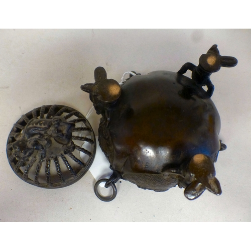 112 - A 20thC Chinese bronze lidded censor&nbsp; 5