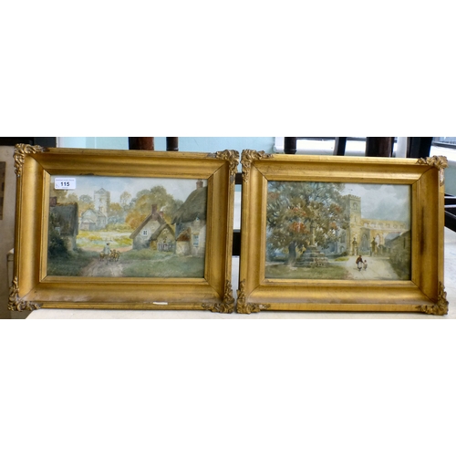 115 - Two pictures - possibly Northampton Church grounds&nbsp; watercolours&nbsp; both 7