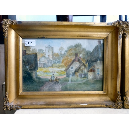 115 - Two pictures - possibly Northampton Church grounds&nbsp; watercolours&nbsp; both 7