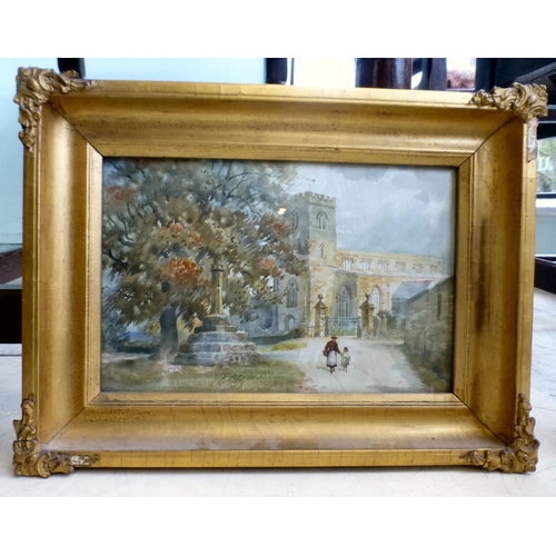 115 - Two pictures - possibly Northampton Church grounds&nbsp; watercolours&nbsp; both 7