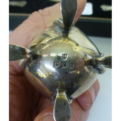 183 - A silver three piece condiments set, comprising a salt, mustard and pepper pot&nbsp; London 1937&nbs... 