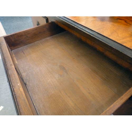198 - An early 20thC walnut veneered side table with three drawers, raised on cabriole legs and pad feet&n... 