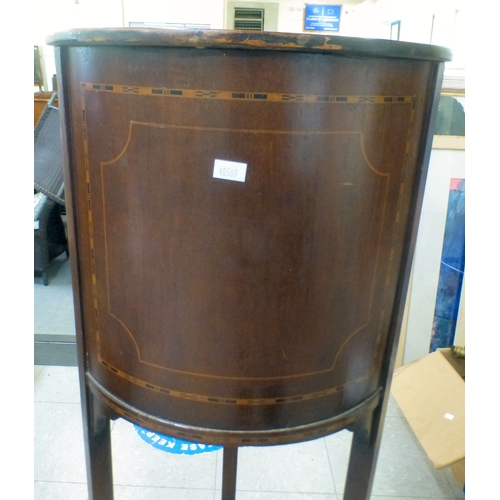 199 - An Edwardian string and ebony inlaid mahogany jardinière stand, raised on three carved legs, united ... 