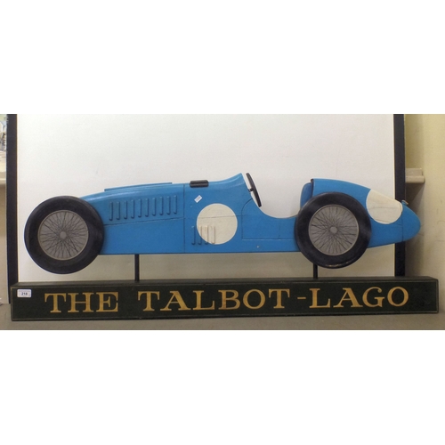 218 - A carved and overpainted wooden sign 'The Talbot-Lago', depicting a vintage racing car  16