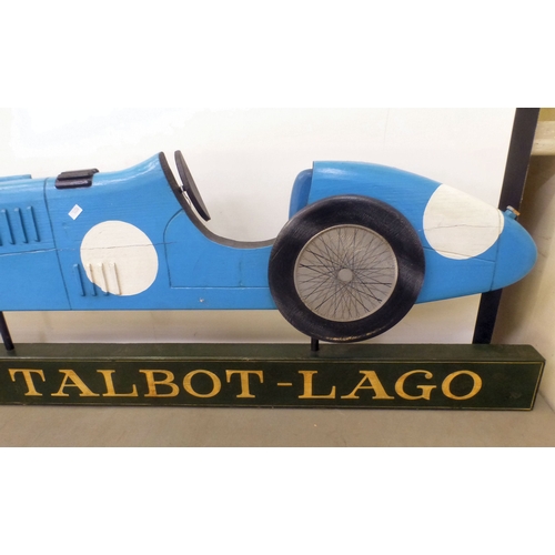 218 - A carved and overpainted wooden sign 'The Talbot-Lago', depicting a vintage racing car  16