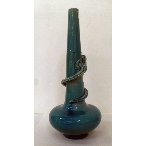 240 - An Awaji Meiji period turquoise glazed dragon vase  14