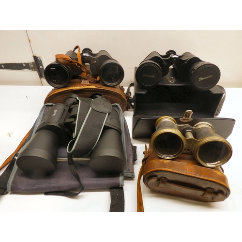 87 - Four pairs of binoculars: to include a Pathescope 16x50 example