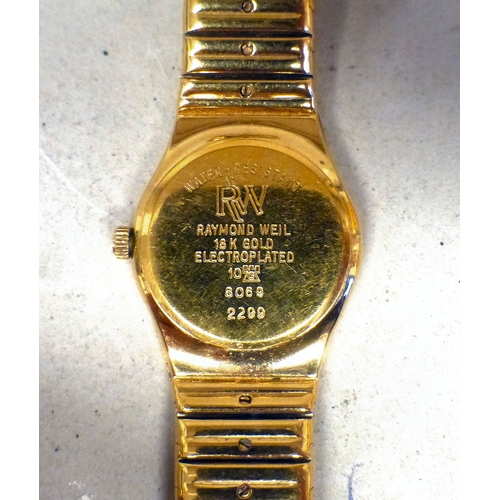 90 - Two ladies Raymond Weil quartz wristwatches, one with a baton and Roman dial with a date aperture