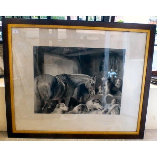 91 - A Victorian stable interior  monochrome print  bears an indistinct pencil signature  17