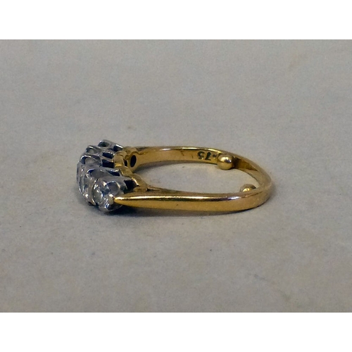 93 - A (probably) 18ct gold, five stone diamond ring  stamped 75  (approx. 3.3grms)