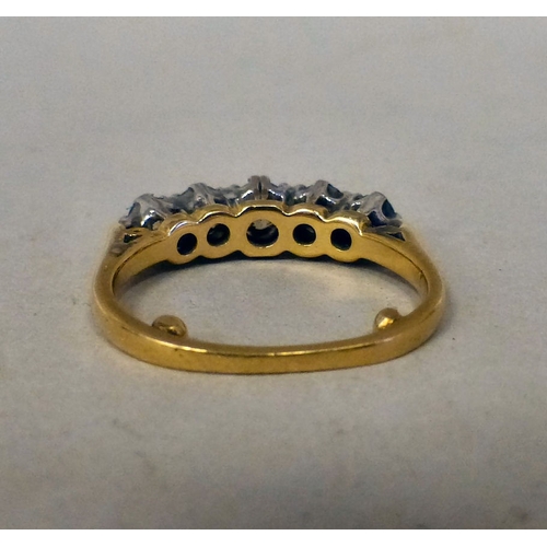 93 - A (probably) 18ct gold, five stone diamond ring  stamped 75  (approx. 3.3grms)