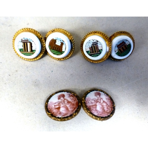 94 - Gilt framed stud cuffs with mosaic and ceramic designs