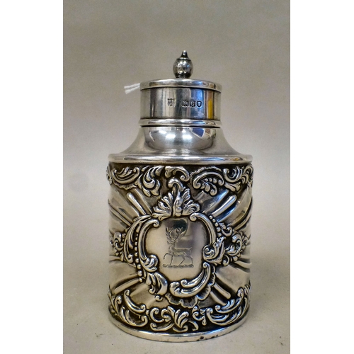 95 - A Victorian silver sugar sifter with whiplash decoration, the cartouche engraved with a stag&nbsp; L... 