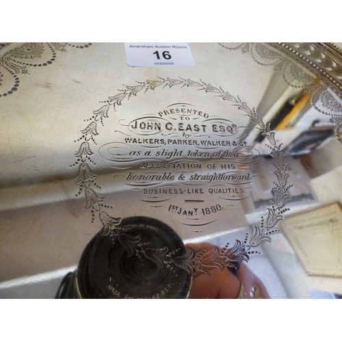 16 - A Victorian silver plate with a pierced border, raised on a trio of cast shell design feet&nbsp; Lon... 