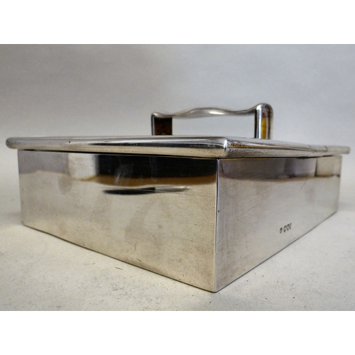 18 - A late Victorian silver bound and handled, twin hinged section, cedar lined cigar box, on hide feet ... 
