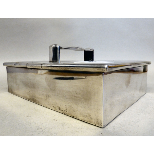 18 - A late Victorian silver bound and handled, twin hinged section, cedar lined cigar box, on hide feet ... 