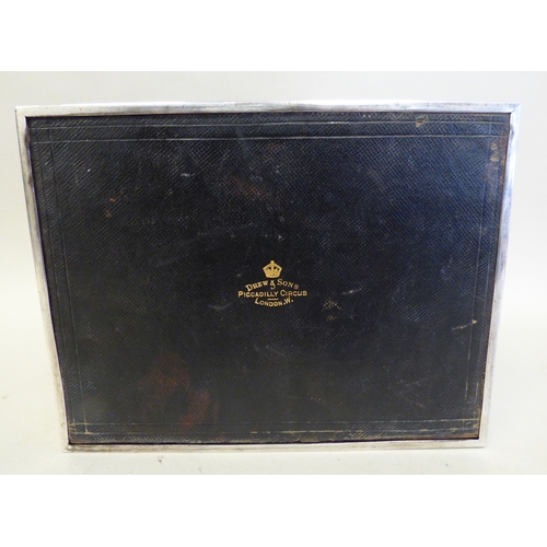 18 - A late Victorian silver bound and handled, twin hinged section, cedar lined cigar box, on hide feet ... 